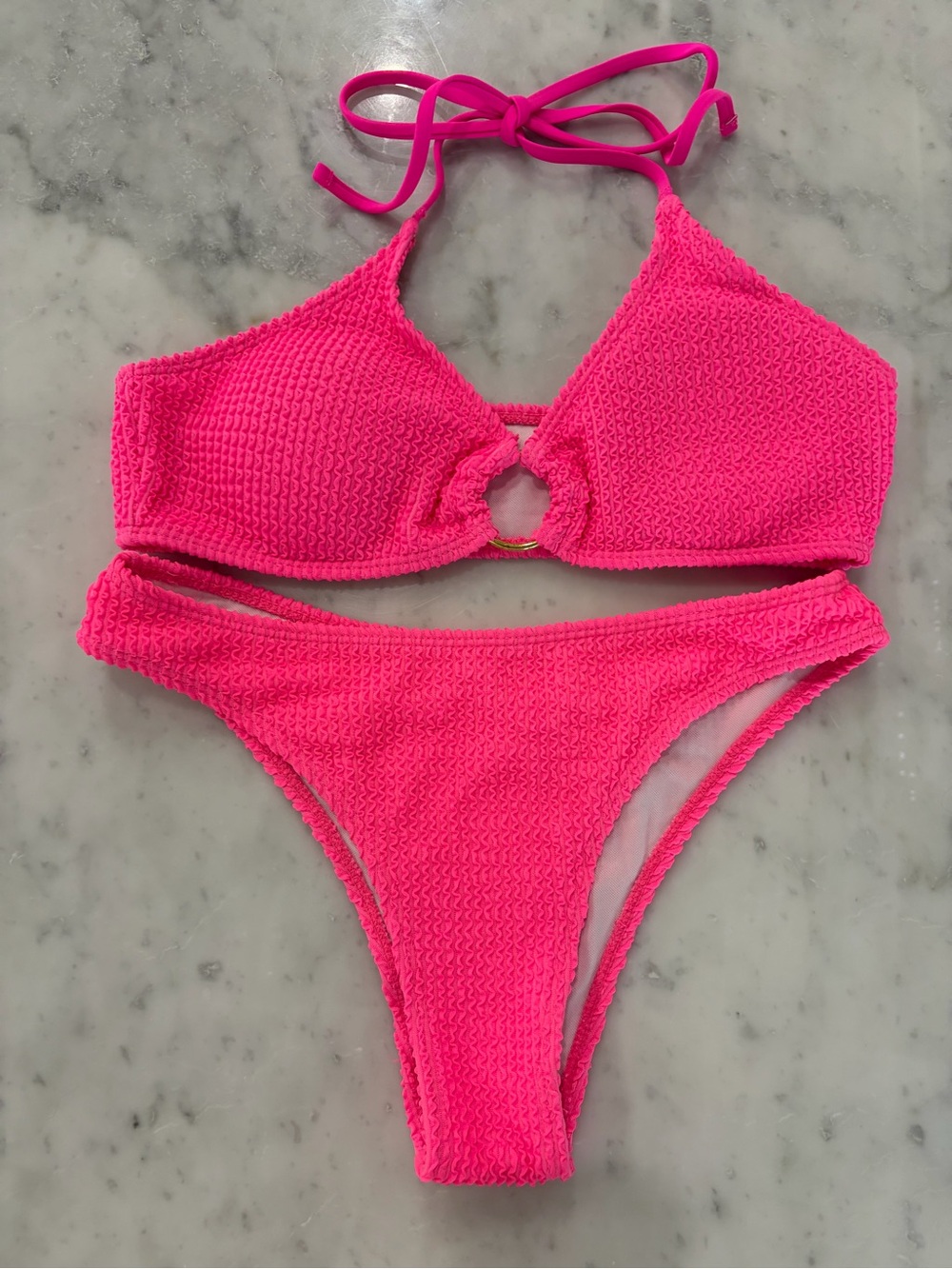Hot Pink Textured Bikini Set